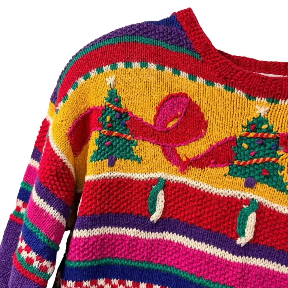 Not So Ugly Christmas Sweater Colorful Hand Knit Sweater Talbots Vintage Small